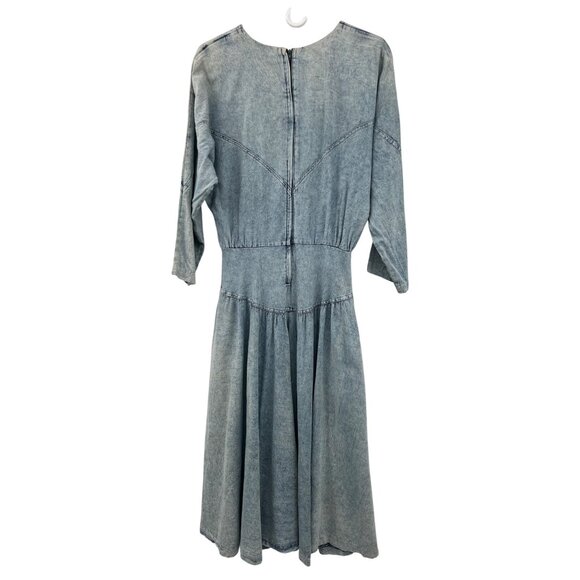 Vintage Colours Blue Denim Dress Womens 12 With Embroidered Detail & Back Zipper - Picture 2 of 16